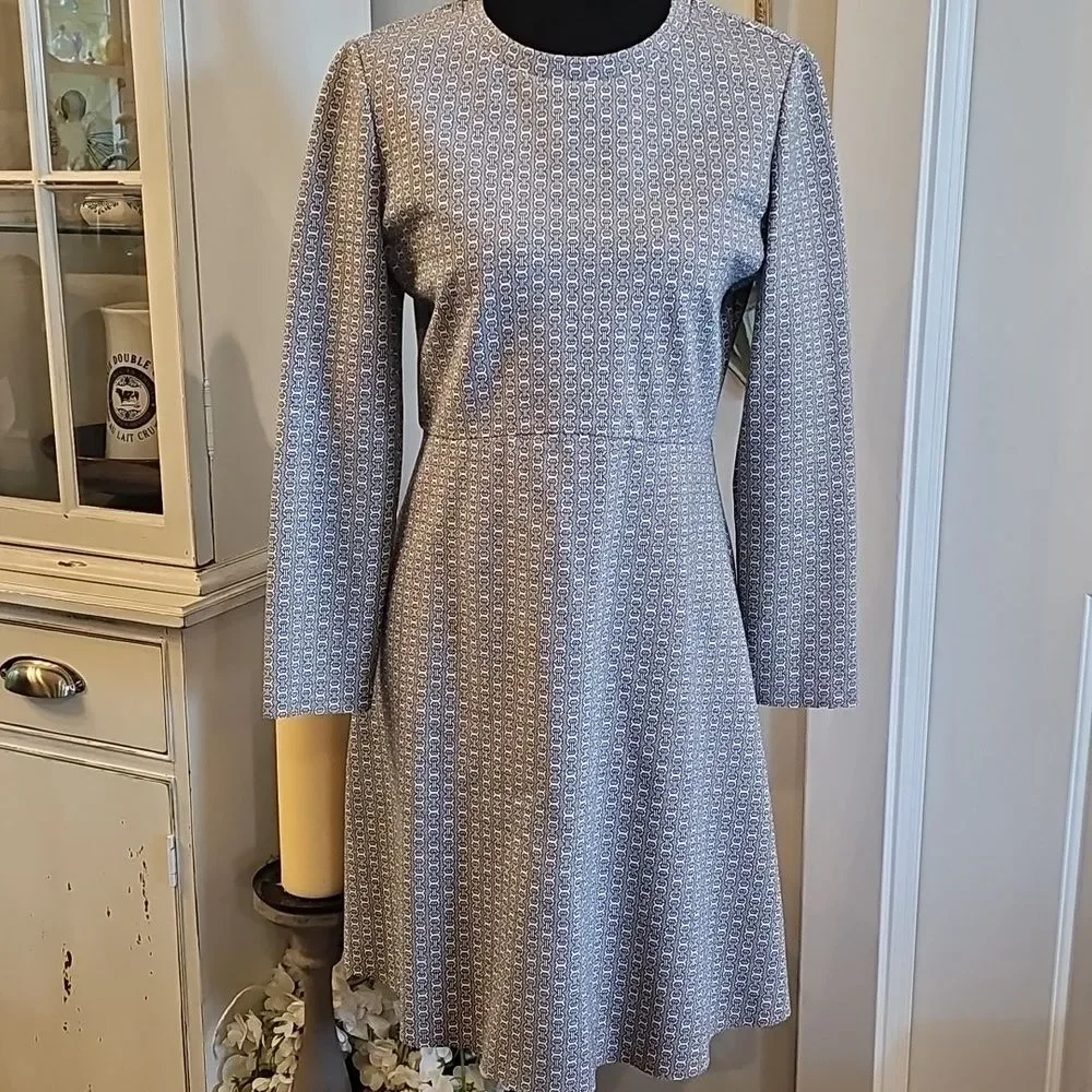 TORY‎ BURCH Corinne Ponte Knit Dress Navy Chain Print Size Small